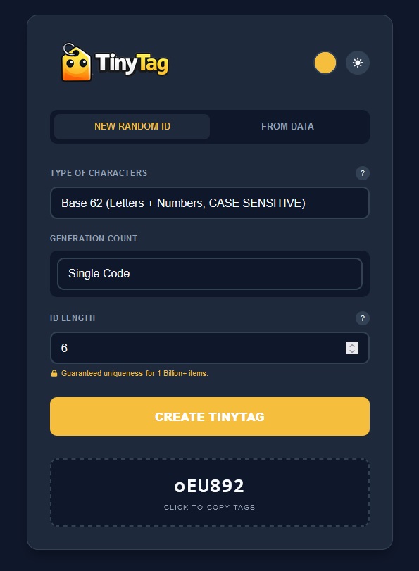 Tiny Tag - Generate Short Codes